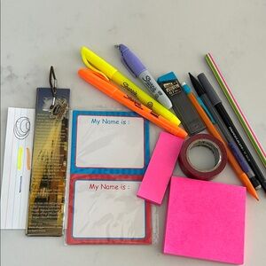 Assorted Desk Supplies w Louisville Slugger Book Mark